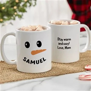 Smiling Snowman Personalized Christmas Coffee Mug - White | Personalization Mall