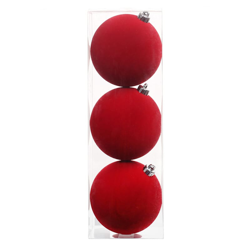 3-Count Red Flocked Ornaments, 5.9" | At Home
