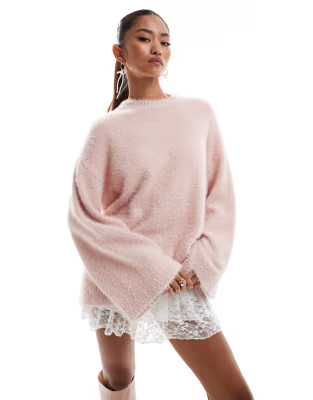 Pretty Lavish fluffy yarn jumper in light pink | ASOS (Global)
