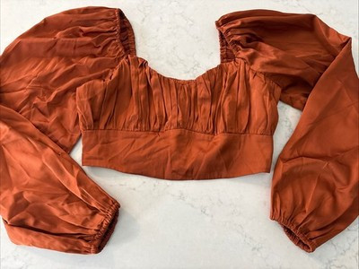 Abercrombie Fitch Cropped Burnt Orange Top Smocked Puff Sleeve Romantic Blouse | eBay US