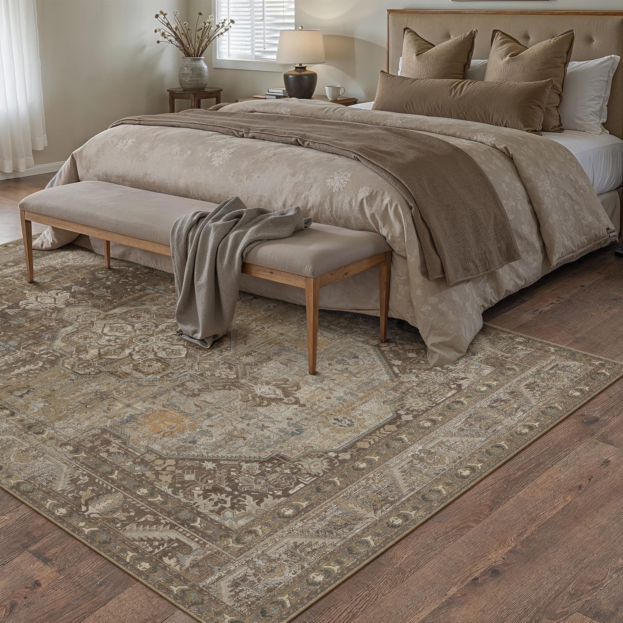 5x7 Brown Washable Vintage Area Rug for Living Room Bedroom Non Slip Distressed Traditional Soft ... | Amazon (US)