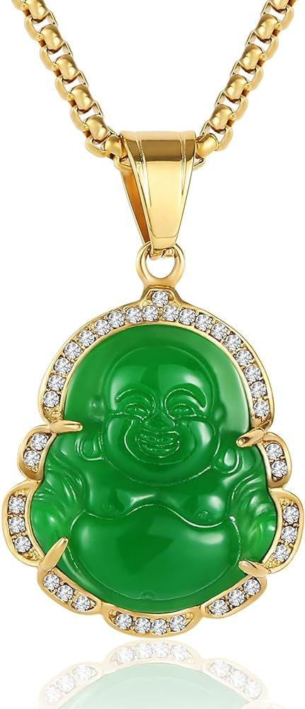 P.BLAKE Laughing Buddha Buddah Necklaces For Women Men,Ice Out Buddha Pendant For Men Women with Stainless Steel Gold Chain 24 inches | Amazon (US)