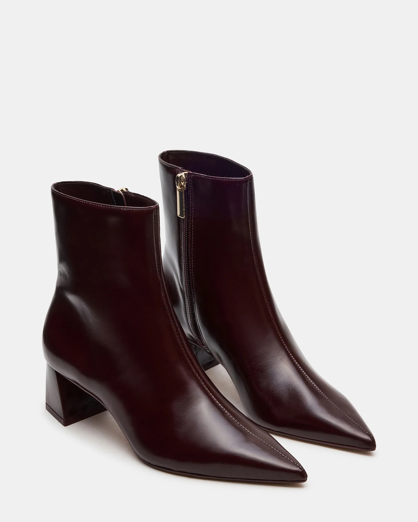 ASHLI Wine Leather Pointed-Toe Block Heel Women's Ankle Boot | Steve Madden (US)