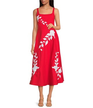 Fanm Mon Elmas Embroidered Square Neck A-Line Midi Dress | Dillard's | Dillard's