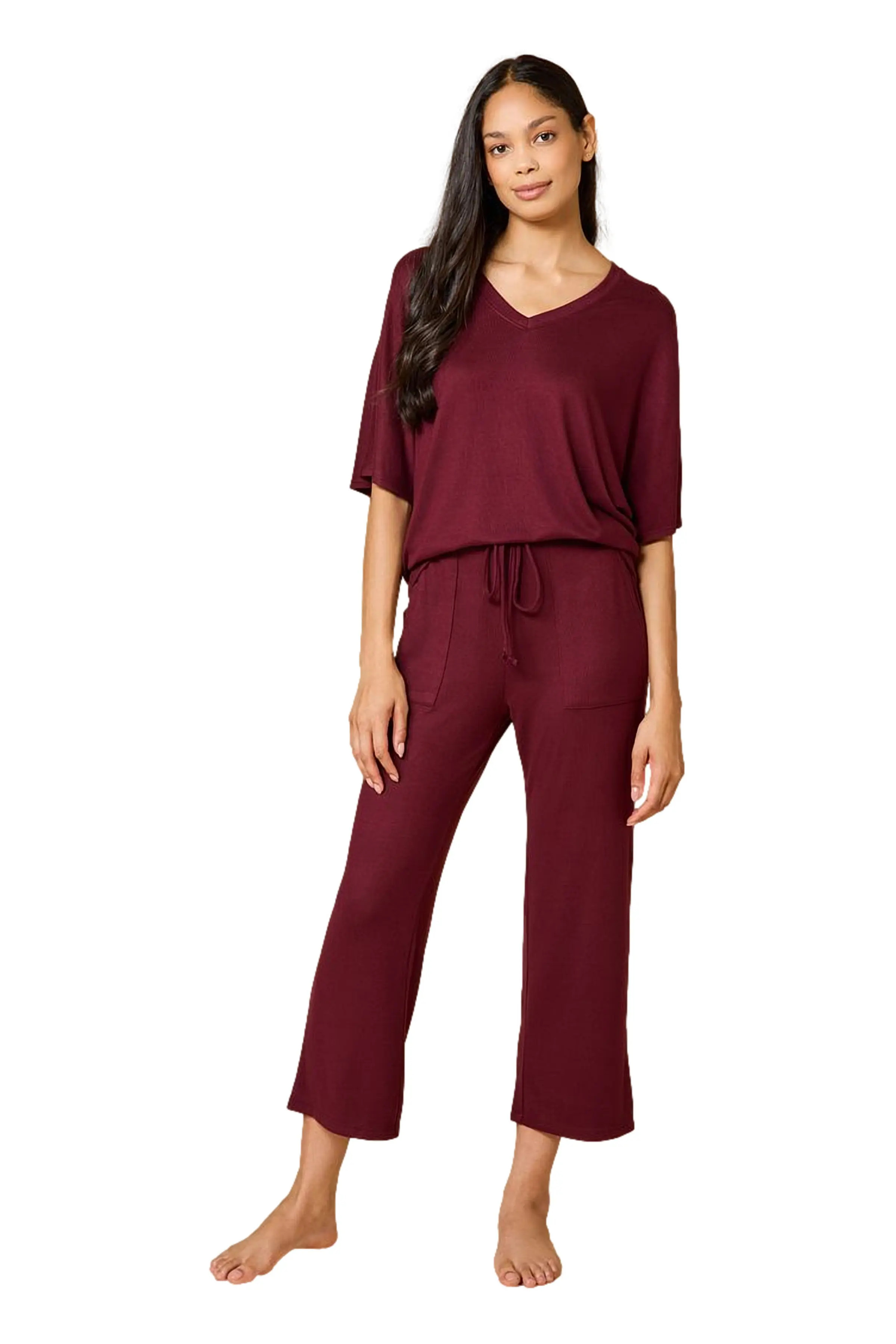 Dream Jersey Relaxed V-Neck with Capri Lounge Set (Women) | Nordstrom | Nordstrom