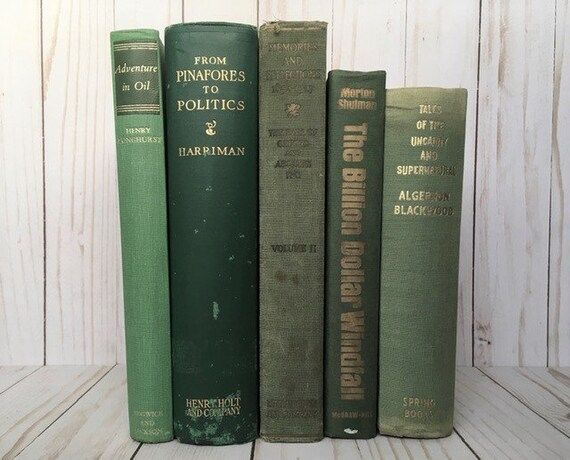 Green decorative books - vintage books dating from 1923 to 1969 - gorgeous old books for decor | Etsy (US)