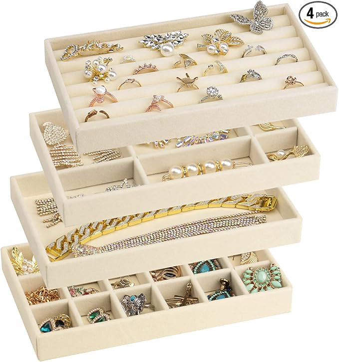 Stackable Velvet Jewelry Trays Organizer for Drawers, Small Jewelry Drawer Organizer Display Tray... | Amazon (US)
