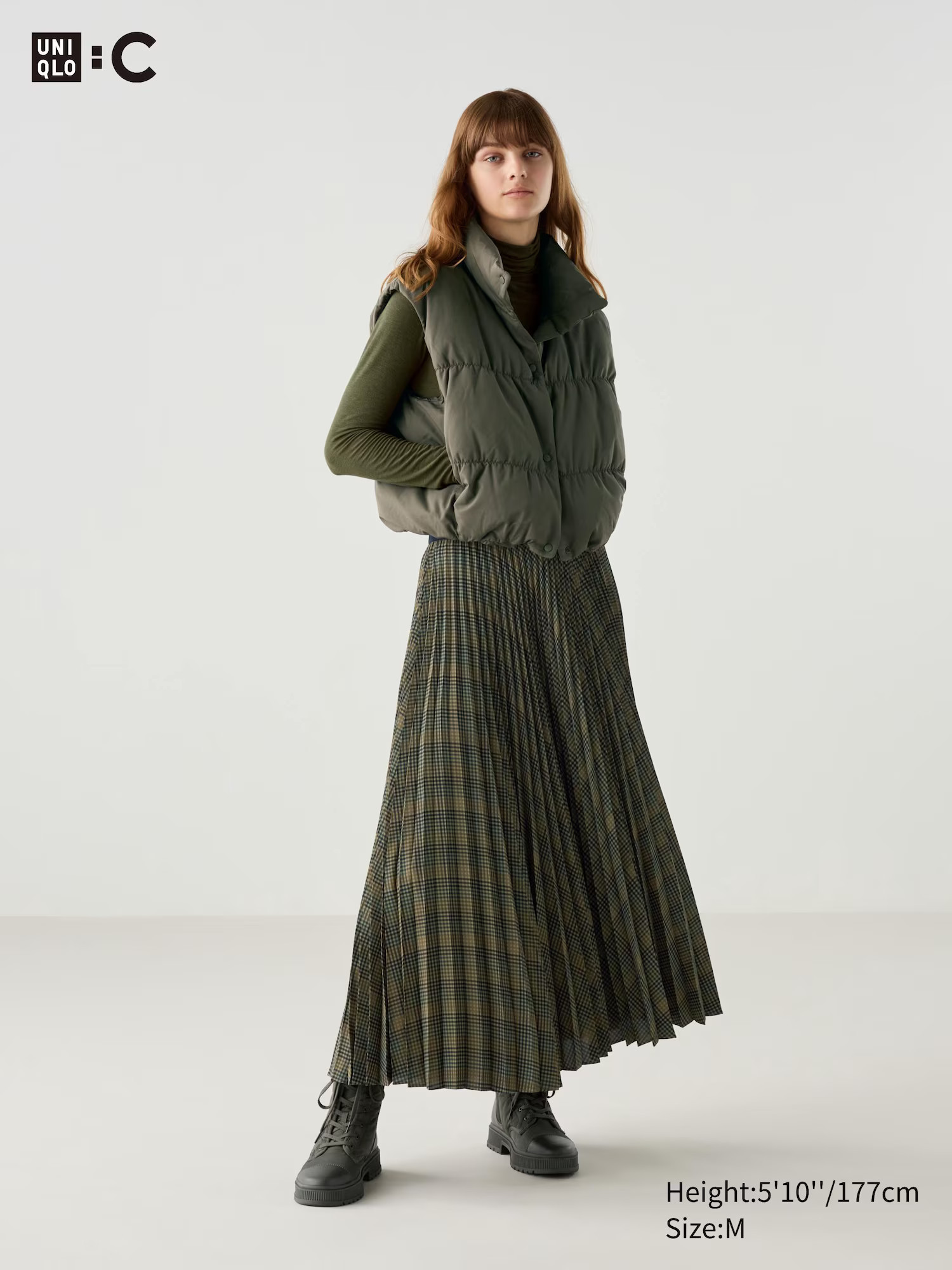 Pleated Long Skirt | Checked | UNIQLO (US)