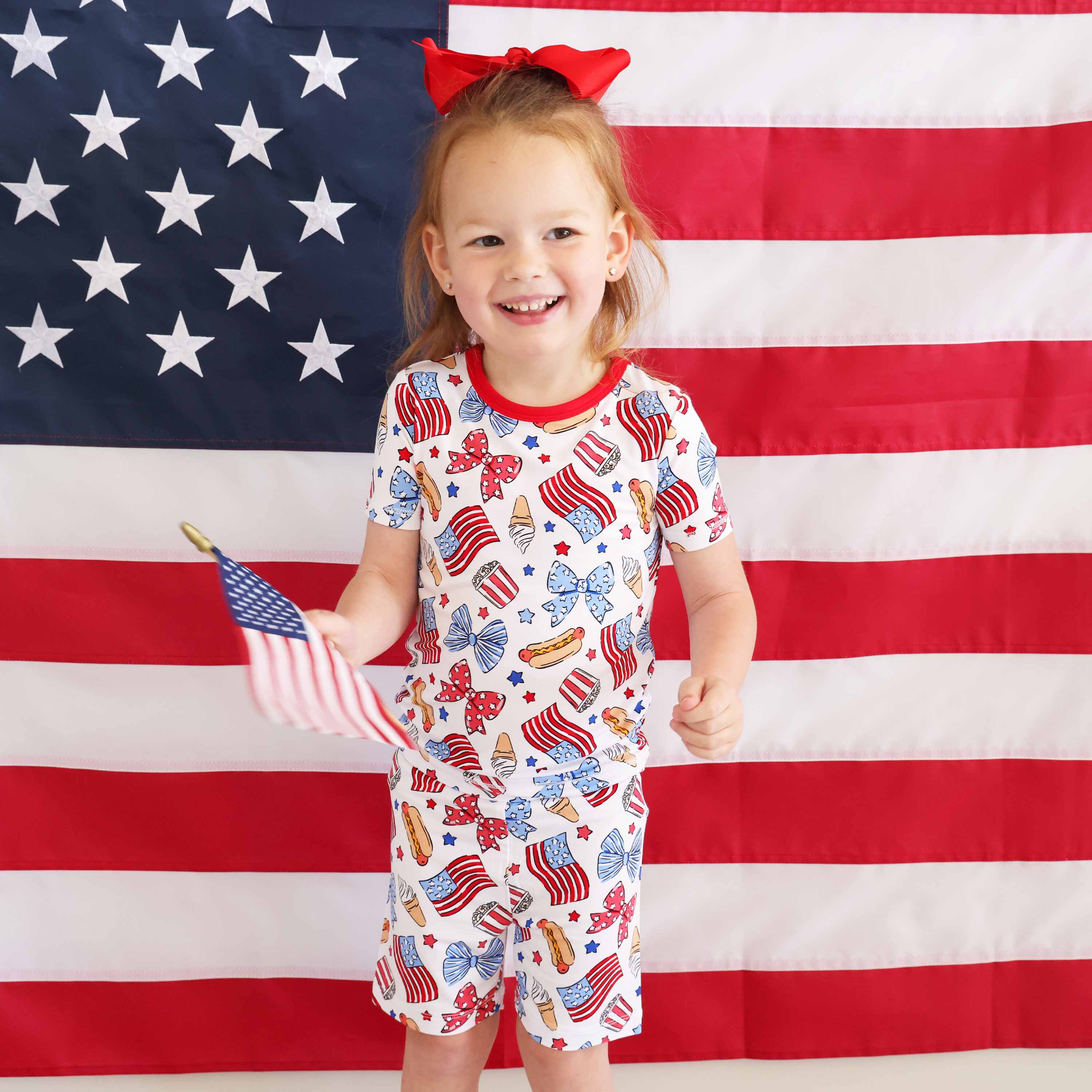 Two Piece Short Pajama Set | Party in the USA Bows | Caden Lane