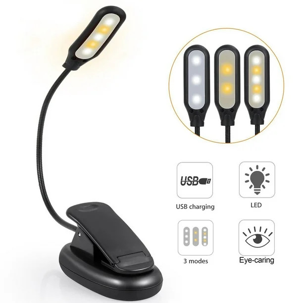 LED Clip Book Light, EEEkit Rechargeable 5 LED Book Light Easy Clip on Reading Lamp with USB Char... | Walmart (US)