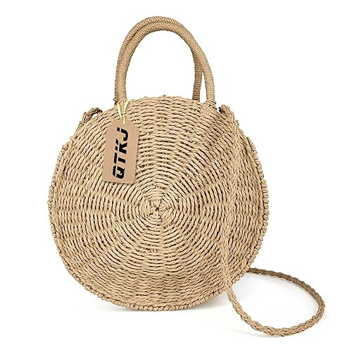 Women Straw Summer Beach Bag Handwoven Round Rattan Bag Cross Body Bag Shoulder Messenger Satchel | Amazon (US)