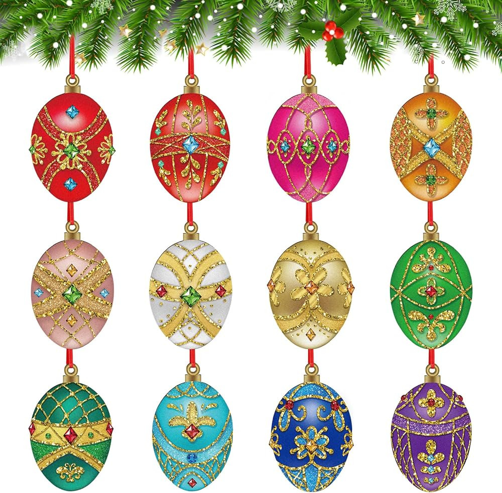 12 Pcs Christmas Egg Ornament Colorful Vintage Christmas Decorative Egg Hanging Ornaments Wooden ... | Amazon (US)