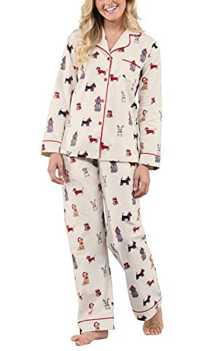 PajamaGram Christmas Pajamas For Women - Flannel PJs For Women, Cream, SM | Amazon (US)