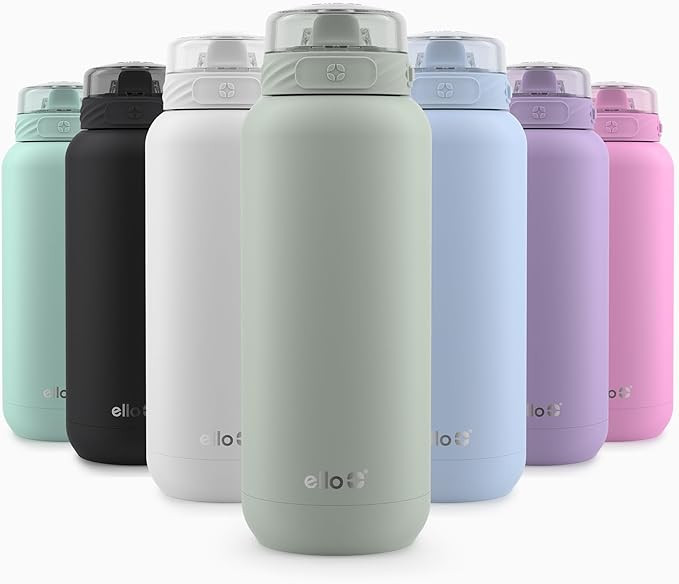 Ello Cooper 32oz Stainless Steel Water Bottle with Straw and Carry Handle, Double Walled and Vacu... | Amazon (US)