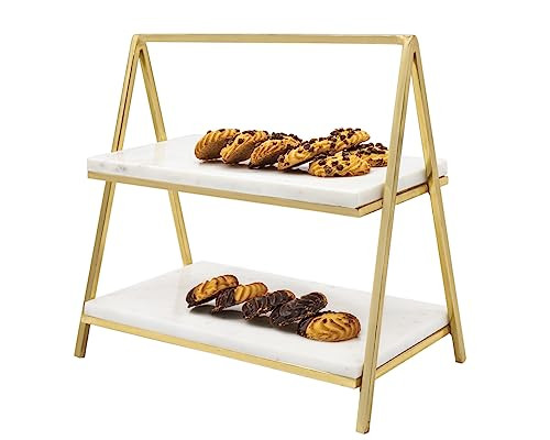 Godinger 2-Tier White Marble and Gold Frame Stand – Versatile Serving Tray for Appetizers, Desserts, and Decorative Items – Perfect for Parties, Gatherings, and Home Décor 15X8X14 | Amazon (US)