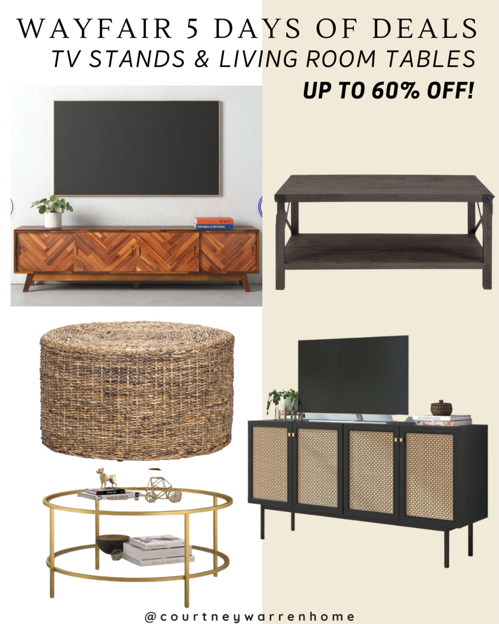 Wayfair 5 days of deals, tv consoles and tables 

#LTKunder100 #LTKhome #LTKsalealert