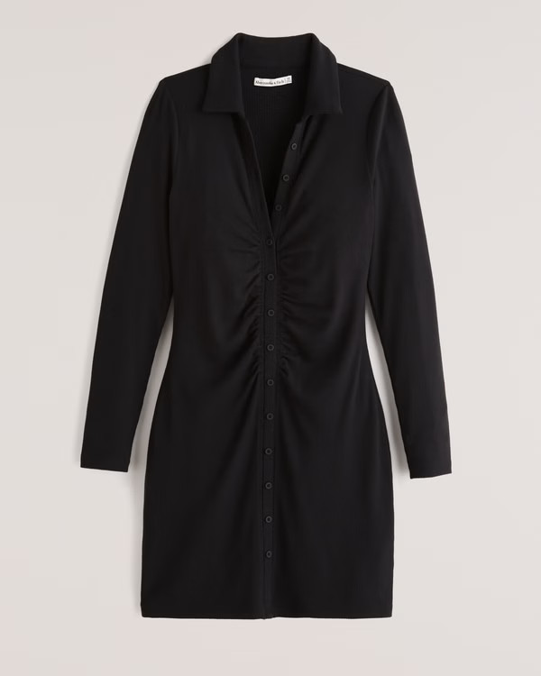 Ruched Knit Shirt Dress | Abercrombie & Fitch (US)
