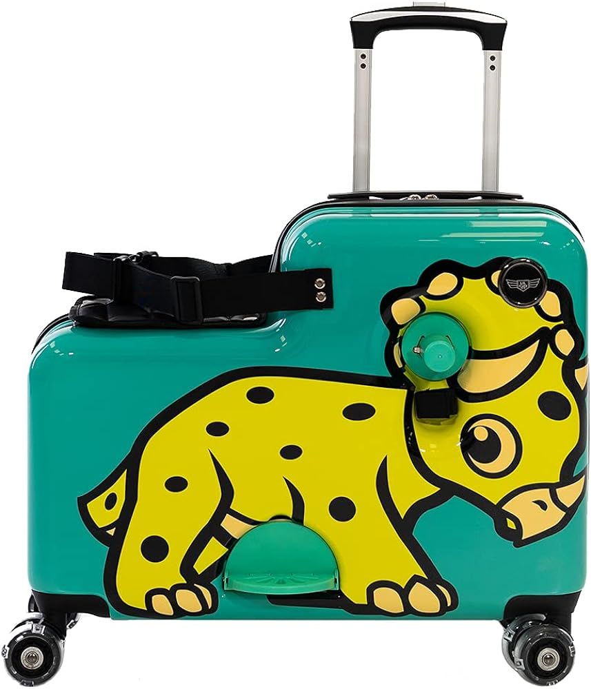 Younglingz Lil Flyer 20" kid ride on suitcase child stroller spinner luggage (Green Triceratops) | Amazon (US)