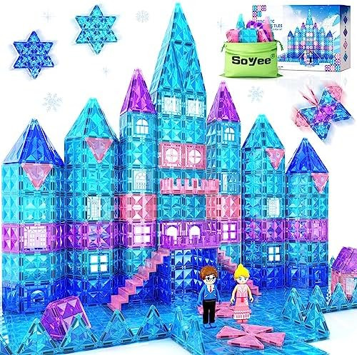 Amazon.com: Frozen Toys for Girls Magnetic Tiles 102pcs with Dolls Princess Castle Building Toys ... | Amazon (US)