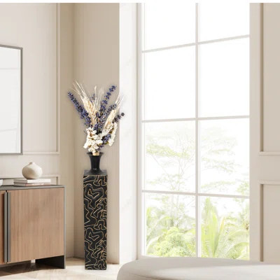 Decorative Tall Metal Floor Vase, Indoor Decor for Home or Office, 32" Handmade Black Gold Accent | Wayfair North America