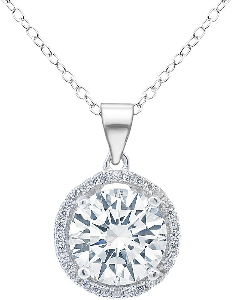 Cate & Chloe Sophia 18k White Gold Plated Circle Halo Pendant Necklace - Silver Halo Necklace w/S... | Amazon (US)