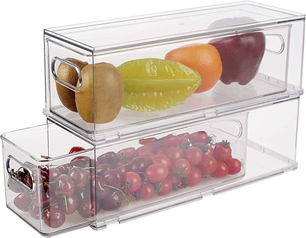 Taiuloo 2 Pack Refrigerator Organizer Bins with Pull-out Drawer, Stackable Fridge Drawer Organize... | Amazon (US)