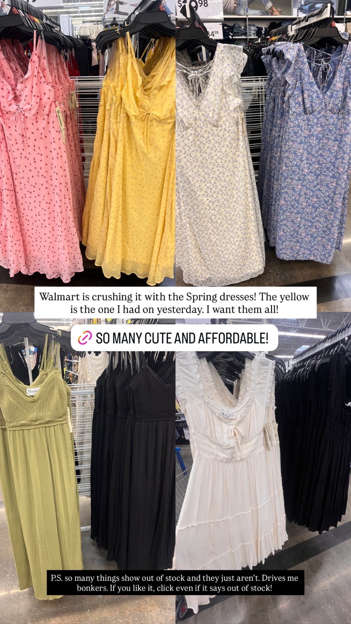 Walmart is crushing it with the Spring dresses! The yellow is the one I had on yesterday. I want them all! P.S. so many things show out of stock and they just aren’t. Drives me bonkers. If you like it, click even if it says out of stock!