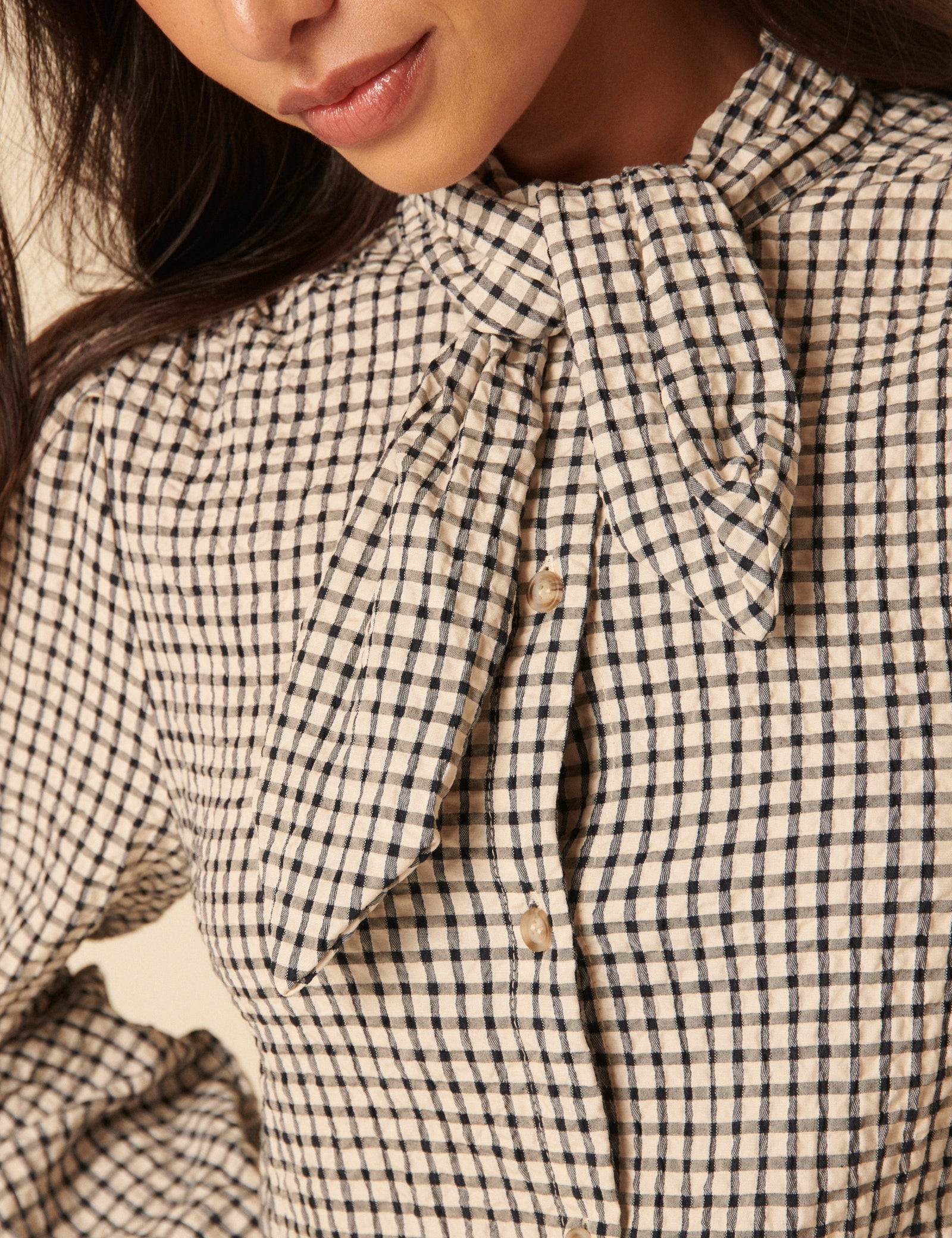 White Check Tie Neck Shirt | Nobody's Child