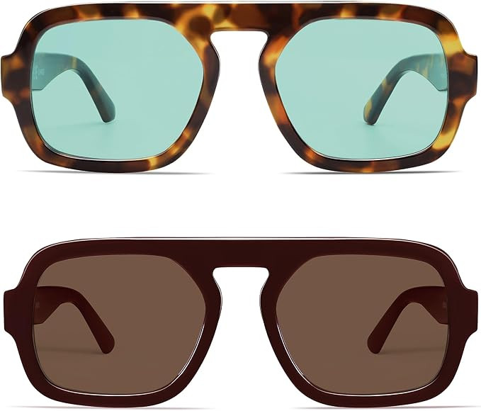 VANLINKER Retro Square Aviator Sunglasses for Women Men 70s Vintage Style Trendy Flat Top Rectang... | Amazon (US)