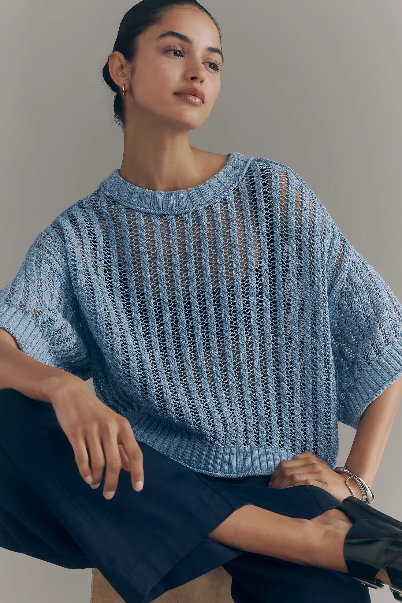 Goldie Corded Mesh Crew-Neck Sweater | Anthropologie (US)