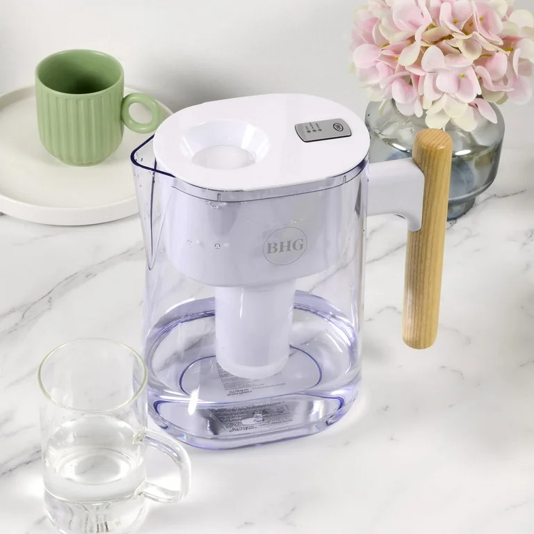 BHG Water Filter Pitcher, 7 Cup, Brita Compatible, White, Wooden Handle - Size: 9x5x9 inches - Wa... | Walmart (US)