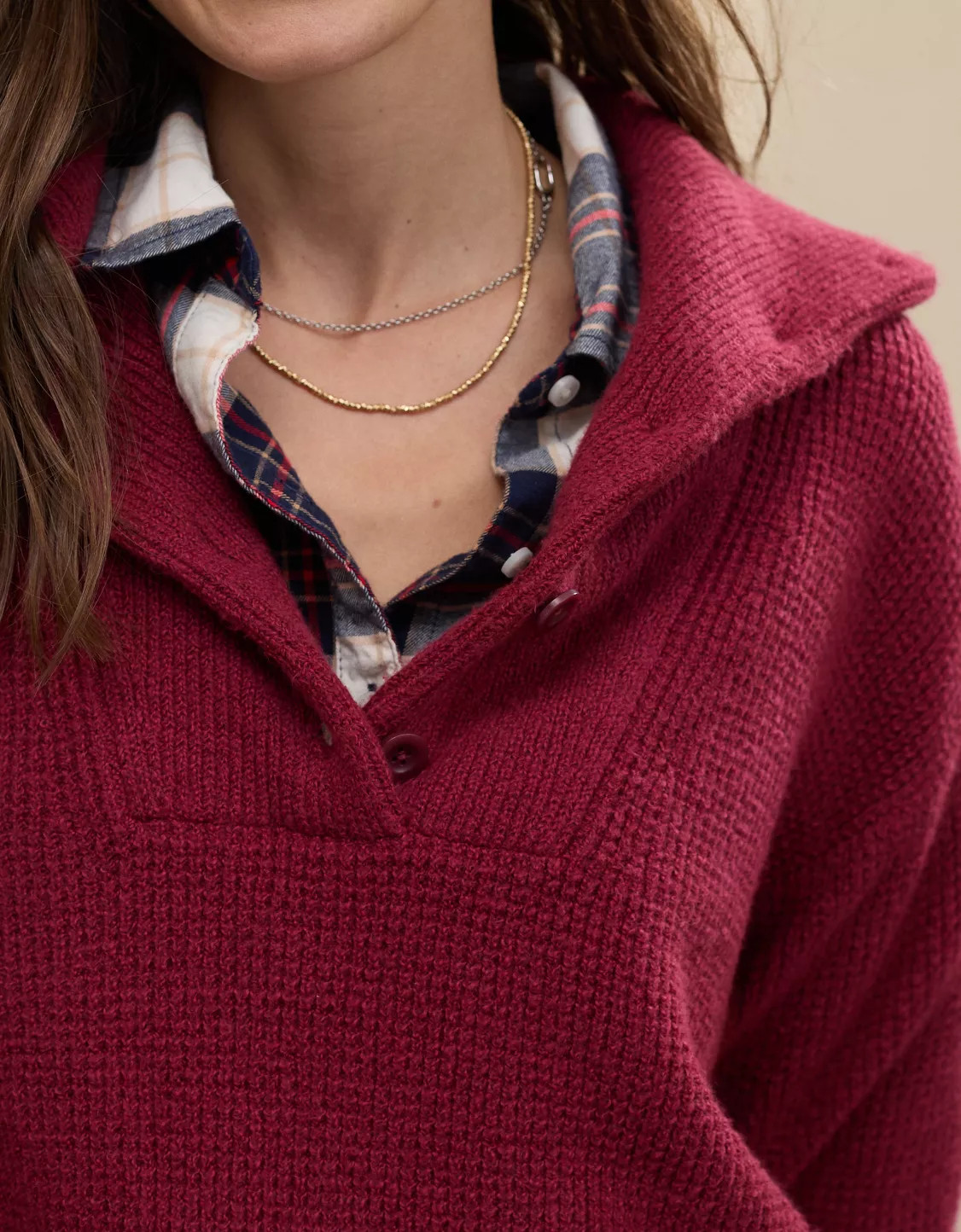 Aerie CozyUp Waffle Button Sweater | American Eagle Outfitters (US & CA)