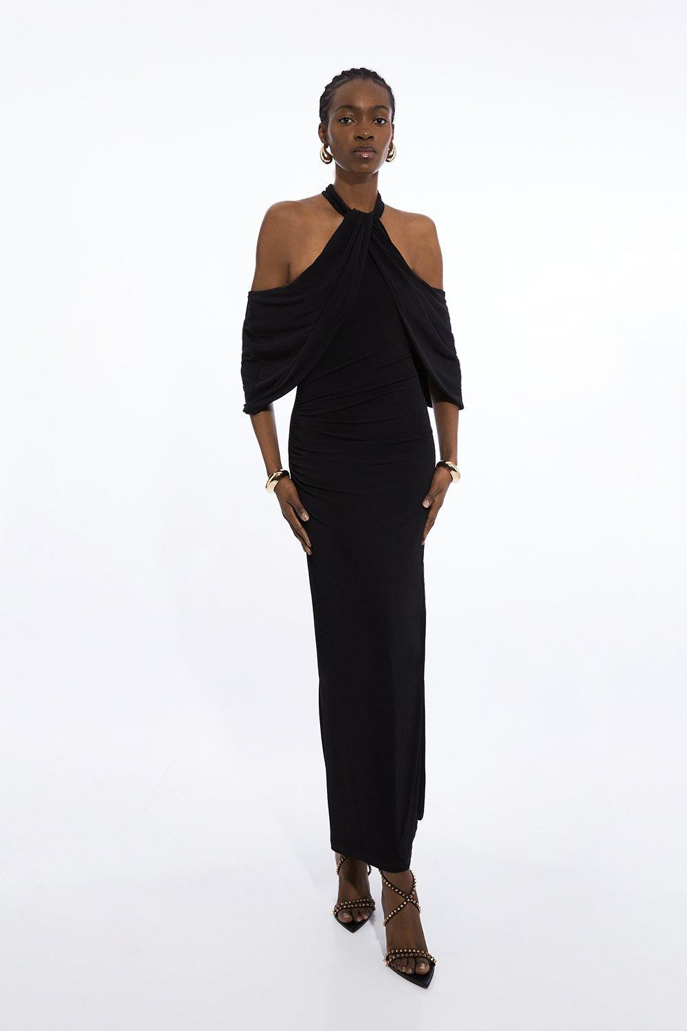 Jersey Crepe Cold Shoulder Midi Dress | Karen Millen UK + IE + DE + NL