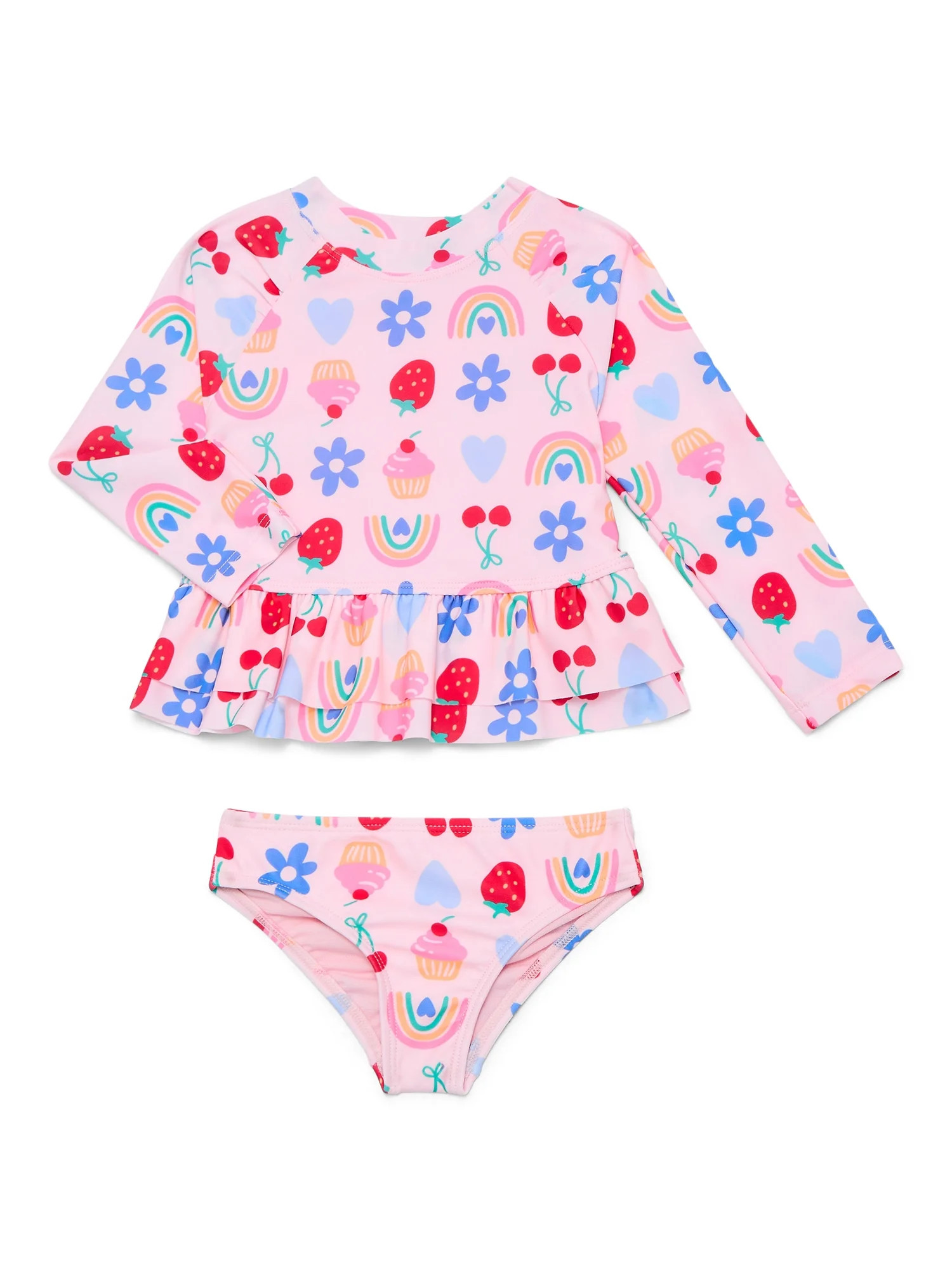 Wonder Nation Baby and Toddler Girl Ruffle Rash Guard Swim Set, 2-Piece, Size 12M-5T | Walmart (US)
