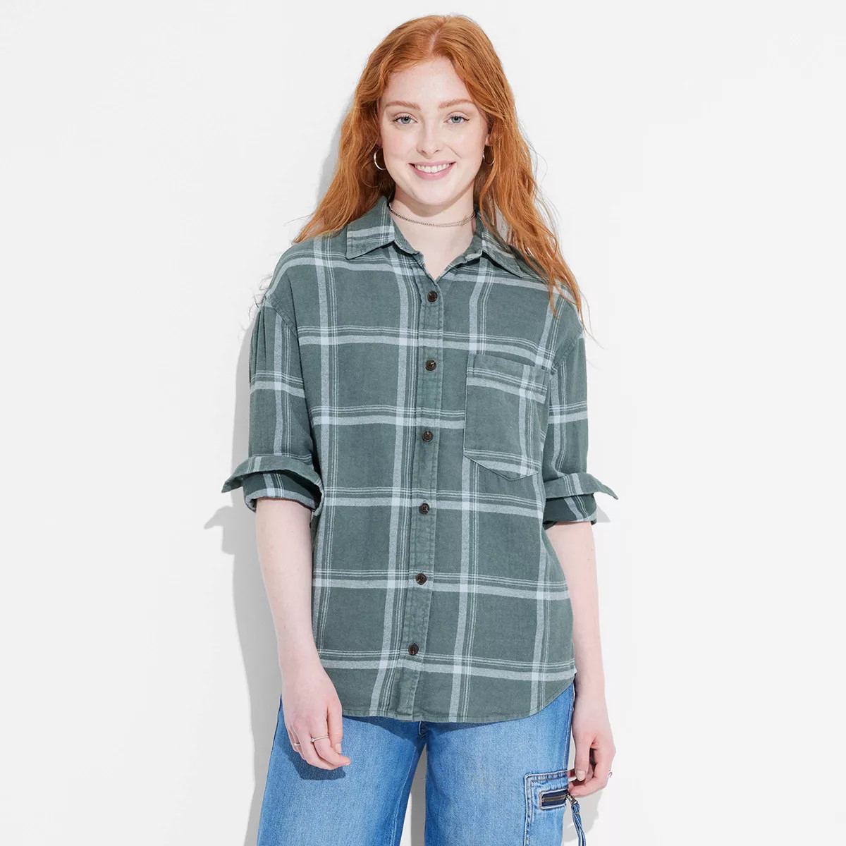 Women's Long Sleeve Oversized Flannel Button-Down Shirt - Wild Fable™ Plaid | Target