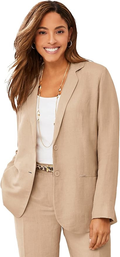 Jessica London Women's Plus Size Linen Blazer Jacket | Amazon (US)