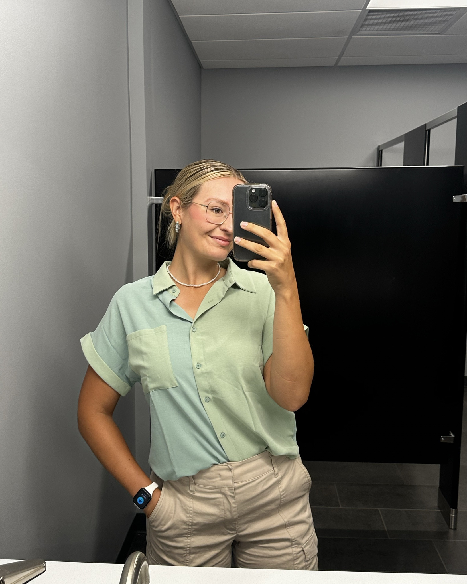 Color for corporate American 💚 wearing a medium in the top and bottom! Loving this shirt, it’s so fun and so cute! Could be adorable with white shorts, skirt, jean shorts, or pants. Definitely need this in more colors! 

#LTKMidsize #LTKWorkwear #LTKStyleTip