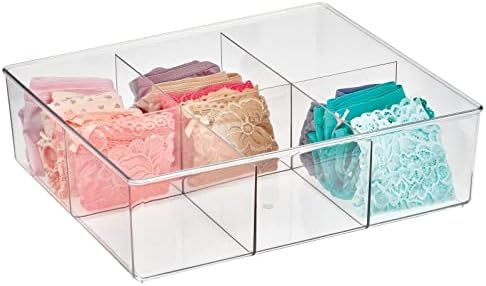 mDesign Plastic 6 Compartment Dresser Drawer Divided Organizer Bin for Scarves, Socks, Bras, Hair... | Amazon (US)