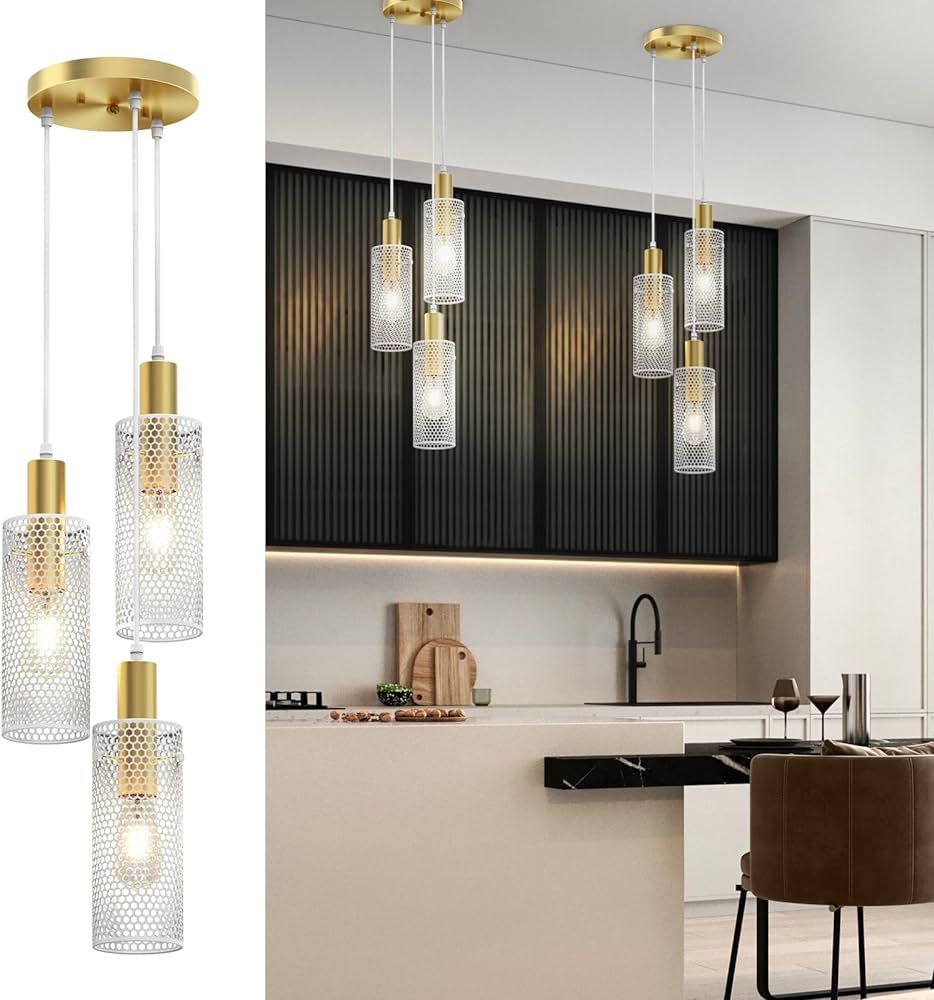 M08 Pendant Light Fixture with 3-Light, Adjustable Metal Hanging Light with Honeycomb Mesh Shade ... | Amazon (US)