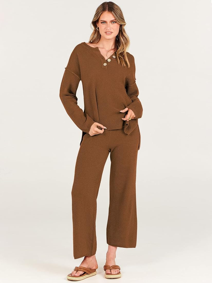 Women 2 Piece Outfits Oversized Knit Loungewear Loose Slouchy Sweater Set 2023 Fall Trendy Matching  | Amazon (US)