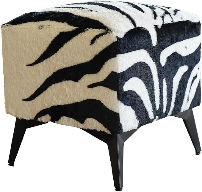 Zebra Print Velvet Ottoman, Plush Upholstered Footstool, Western Style | Amazon (US)