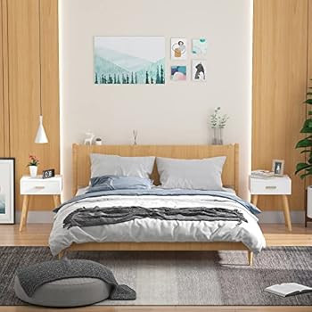 JAXPETY Set of 2 Wooden Side End Table with Solid Wood Legs, Nightstands Sofa Table w/Storage Dra... | Amazon (US)