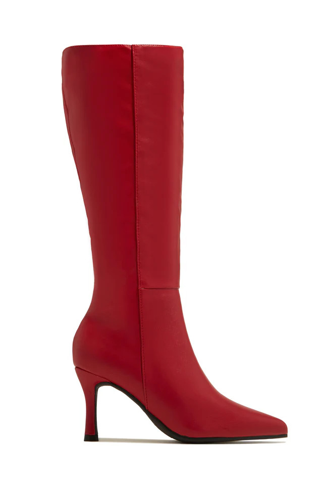 Miss Lola | Zama Red Knee High Heel Boots | MISS LOLA