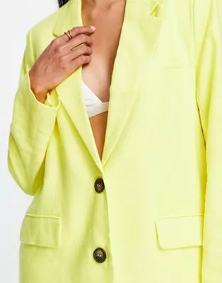 Y.A.S linen mix tailored blazer and shorts co-ord in yellow | ASOS (Global)