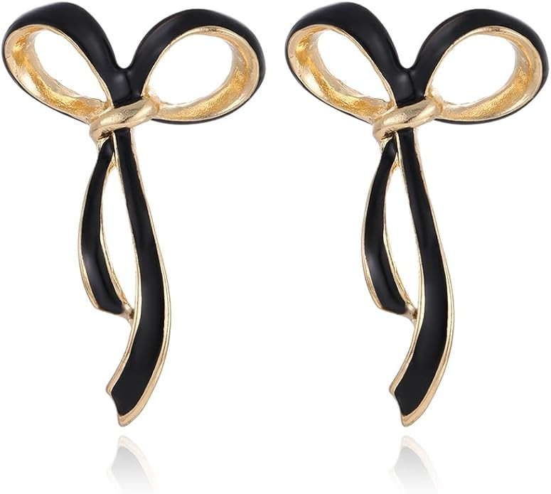 Gold/Black Bow Drop Earrings for Women Ribbon Earrings Bowknot Earrings | Amazon (US)