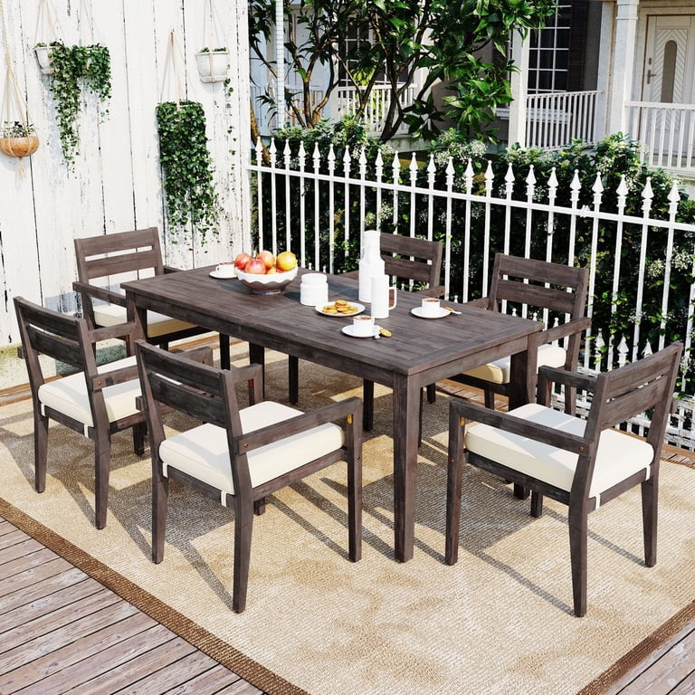 Harper & Bright Designs 7 Piece Acacia Wood Outdoor Dining Set for 6, Wood Table and Chairs with ... | Walmart (US)