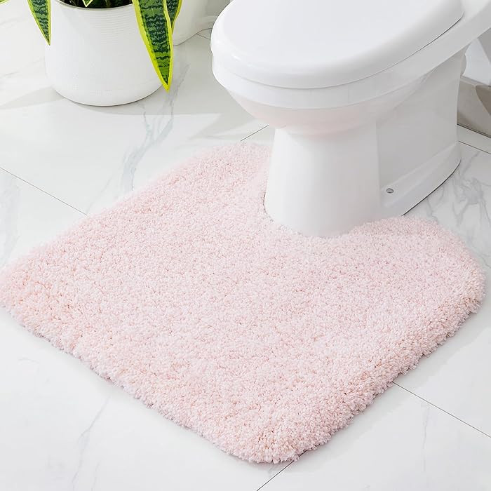 Pink Toilet Rug 22x24 Non Slip Fluffy Toilet Floor Mat U Shaped Washable Bathroom Contour Rug for... | Amazon (US)