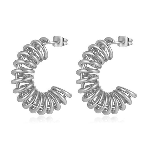 FACOKO Sterling Silver Hoop Earrings for Women, Silver Lightweight Hoop Earrings, Hypoallergenic Stainless Steels Earrings (27MM-Silver-C Style) | Amazon (US)