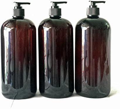 32 oz Amber Plastic PET Plastic Bottle with Black Hand Lotion Pump and Kraft Labels (3) | Amazon (US)