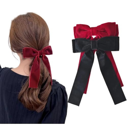 2Pcs Black And Red Velvet Hair Bow Hair Ties Bows For Women Clip Velvet Hair Ribbon Headband With Bow Silk Hair Bow Cute Bridal Bow Toddler Girl Hair Clips Baby Teen Girl Hair Styling Accessories | Amazon (US)